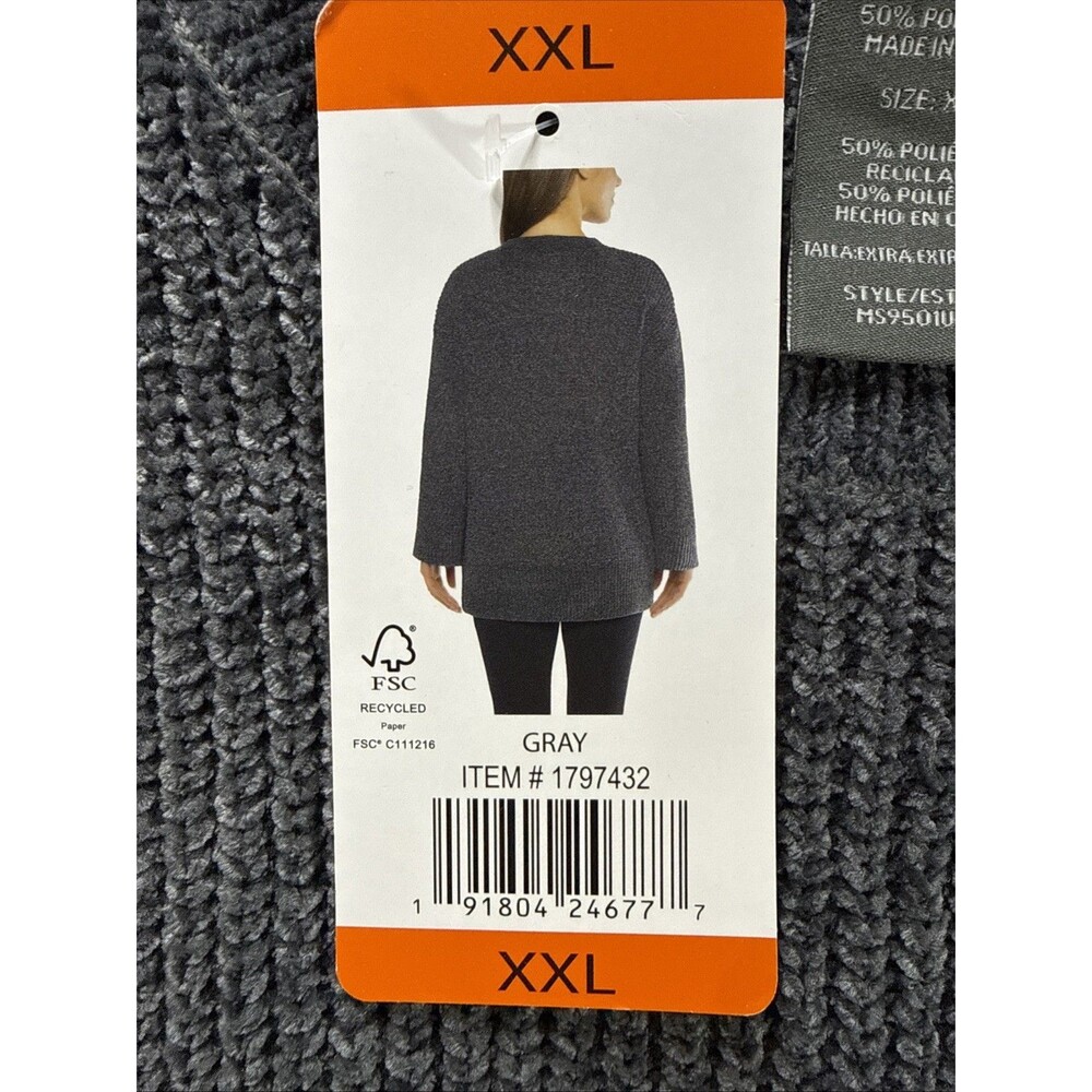 Matty M 2 Women's Chenille Crew Neck Sweater Wide Sleeves, XXL, Gray - Picture 3 of 8